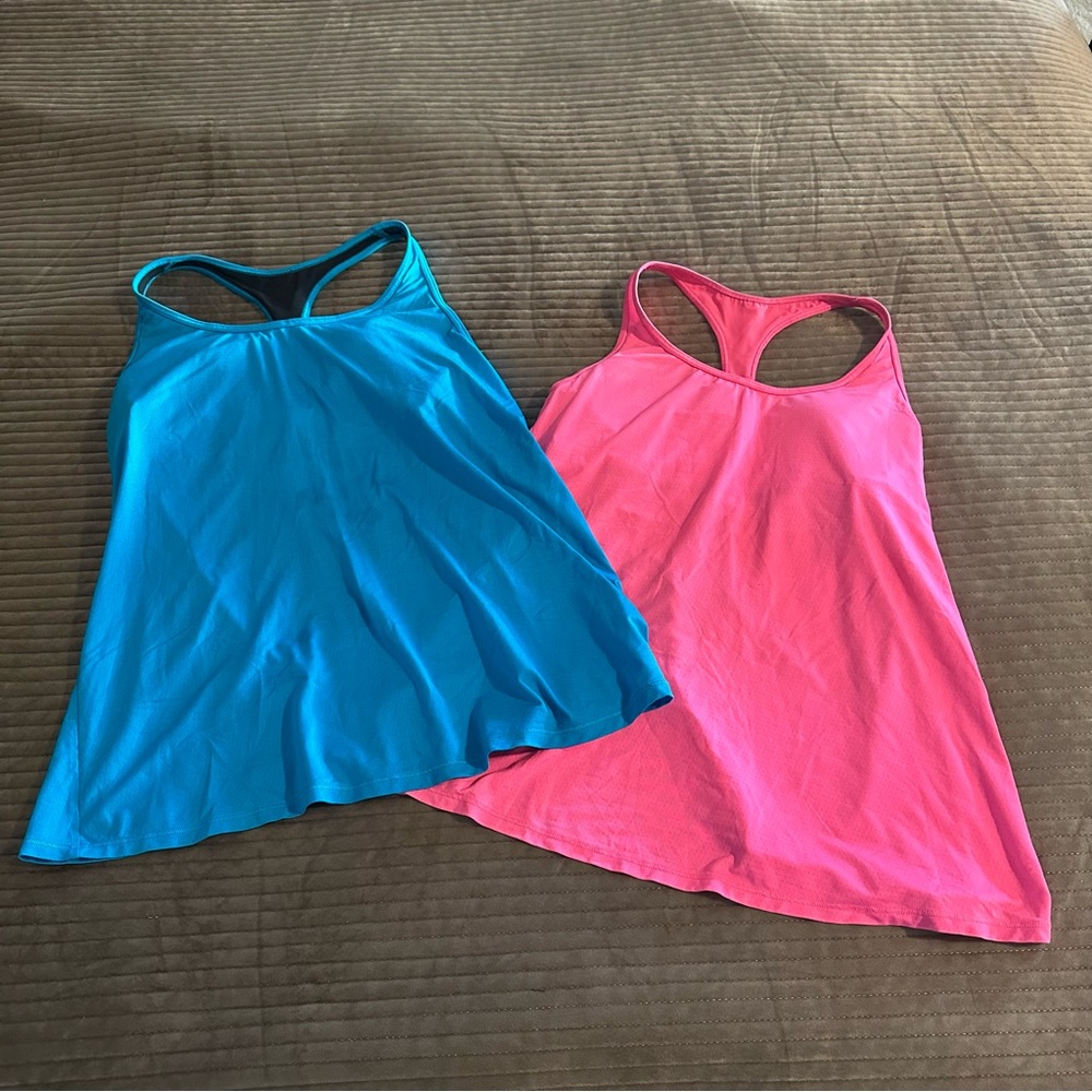 Victoria’s Secret VSX Sport Blue Pink Racerback Tank Tops